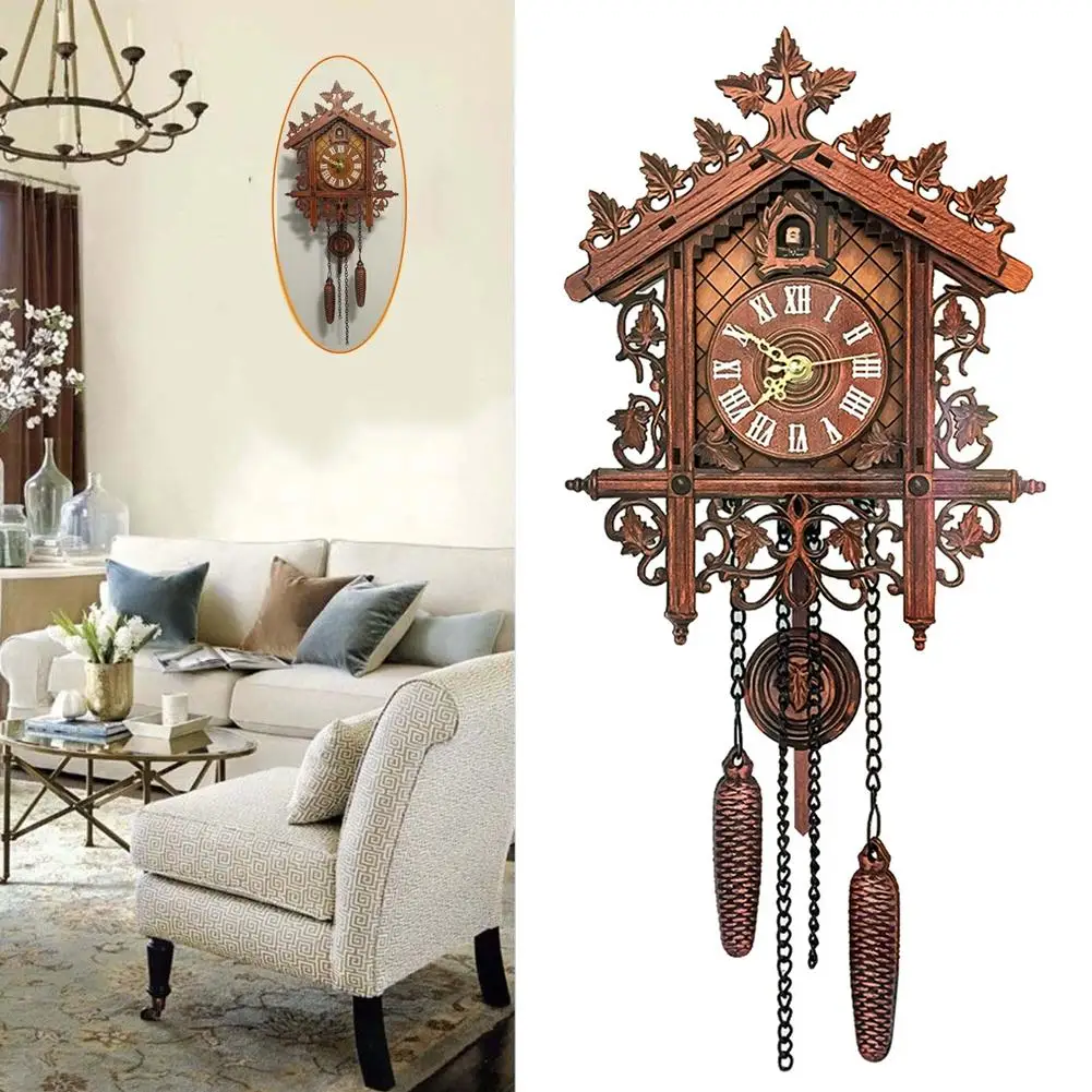 

Vintage Wooden Tree House Hanging Cuckoo Wall Clock Home Bedroom Office Decor