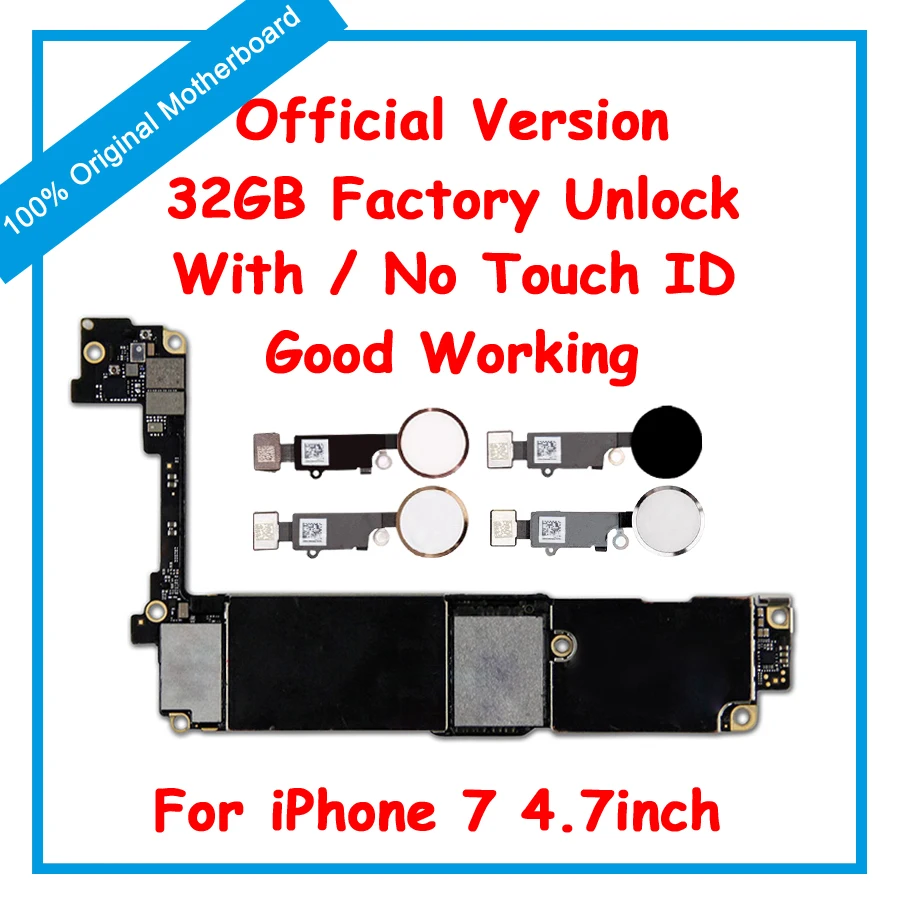 

Original Motherboard For iPhone 7 4.7inch 32GB Unlocked Mainboard With/No Touch ID IOS Update Support Tested Good