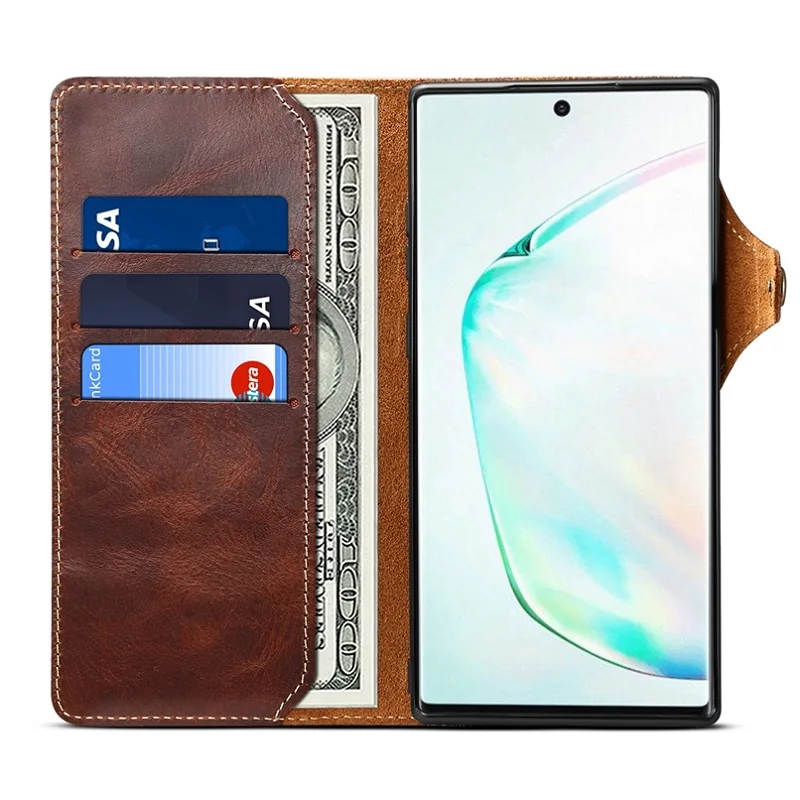 

Solque Genuine Leather Flip Case For Samsung Galaxy Note 20 Ultra Plus 10 9 8 Luxury Retro Card Holder Strap Wallet Phone Covers