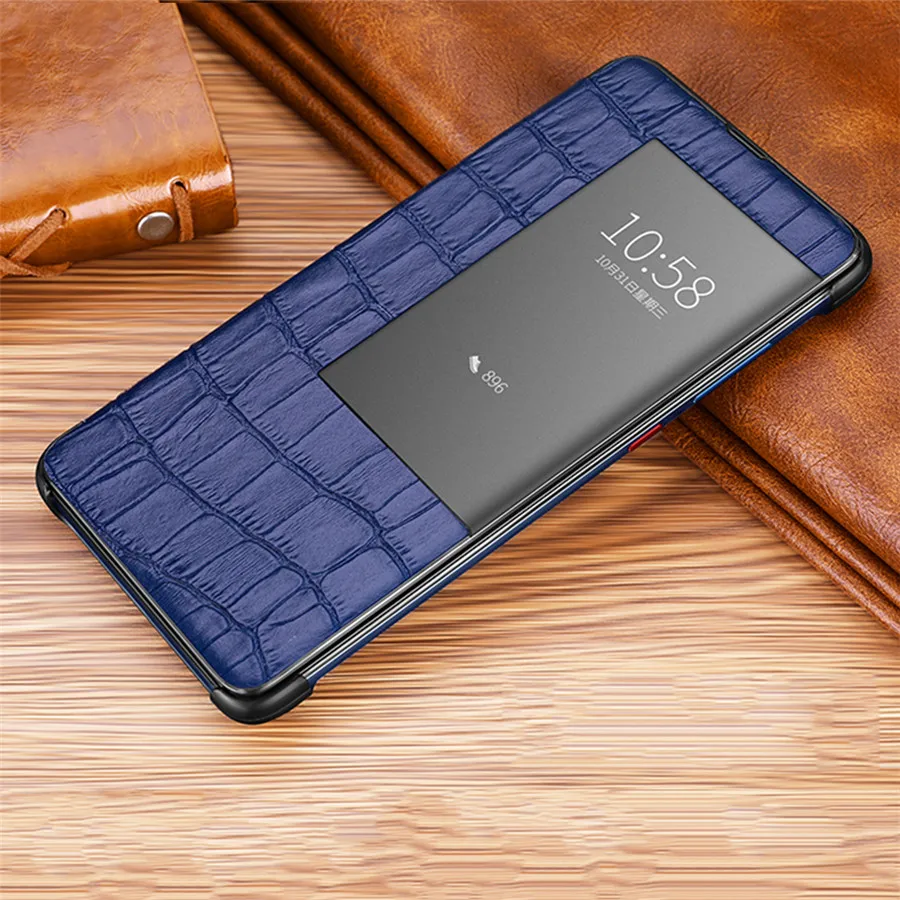 Роскошный Смарт-сенсорный флип-чехол для huawei mate20 p30 p20 mate10 Pro lite, кожаный чехол с окошком для телефона с защитой от крокодиловой кожи