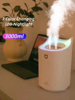 

White Home Air Humidifier 3000ML Aroma Diffuser with Warm LED light Heavy fog Ultrasonic USB Humidificador Nature Essential Oil