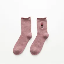 1 пара осенне-зимних женских носков, Плотные хлопковые креативные удобные носки с вышивкой в стиле Харадзюку, милые забавные носки в стиле хип-хоп