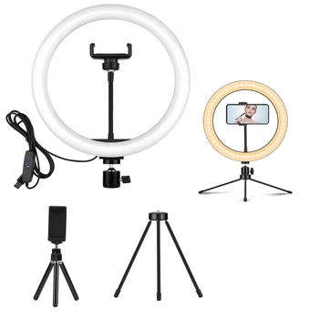 

Photography LED Selfie Ring Light 26CM Dimmable Camera Phone Ring Lamp 10inch With Table Tripods For Makeup Video Live Studio