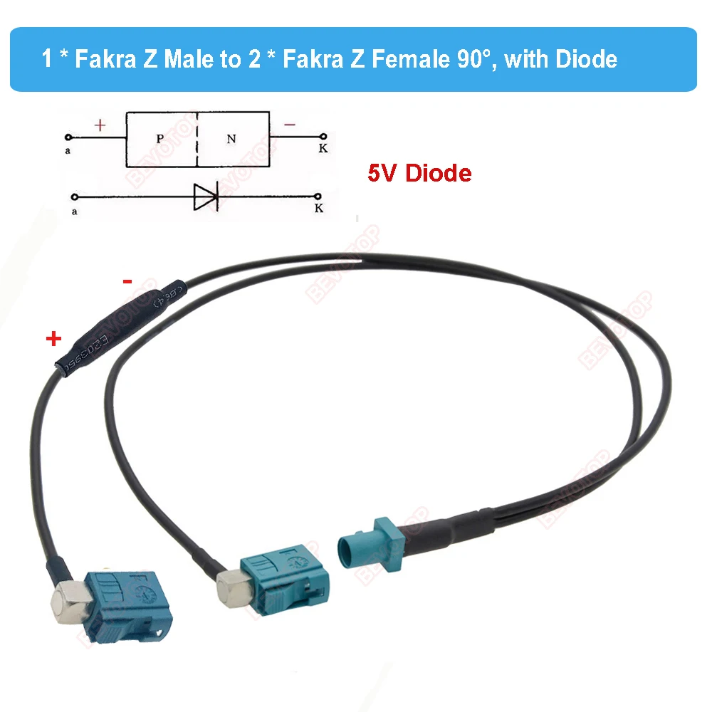 fakra macho para dupla fakra femea angulo direito tipo cabo divisor com diodo tranca carro antena gps cabo extensao 02