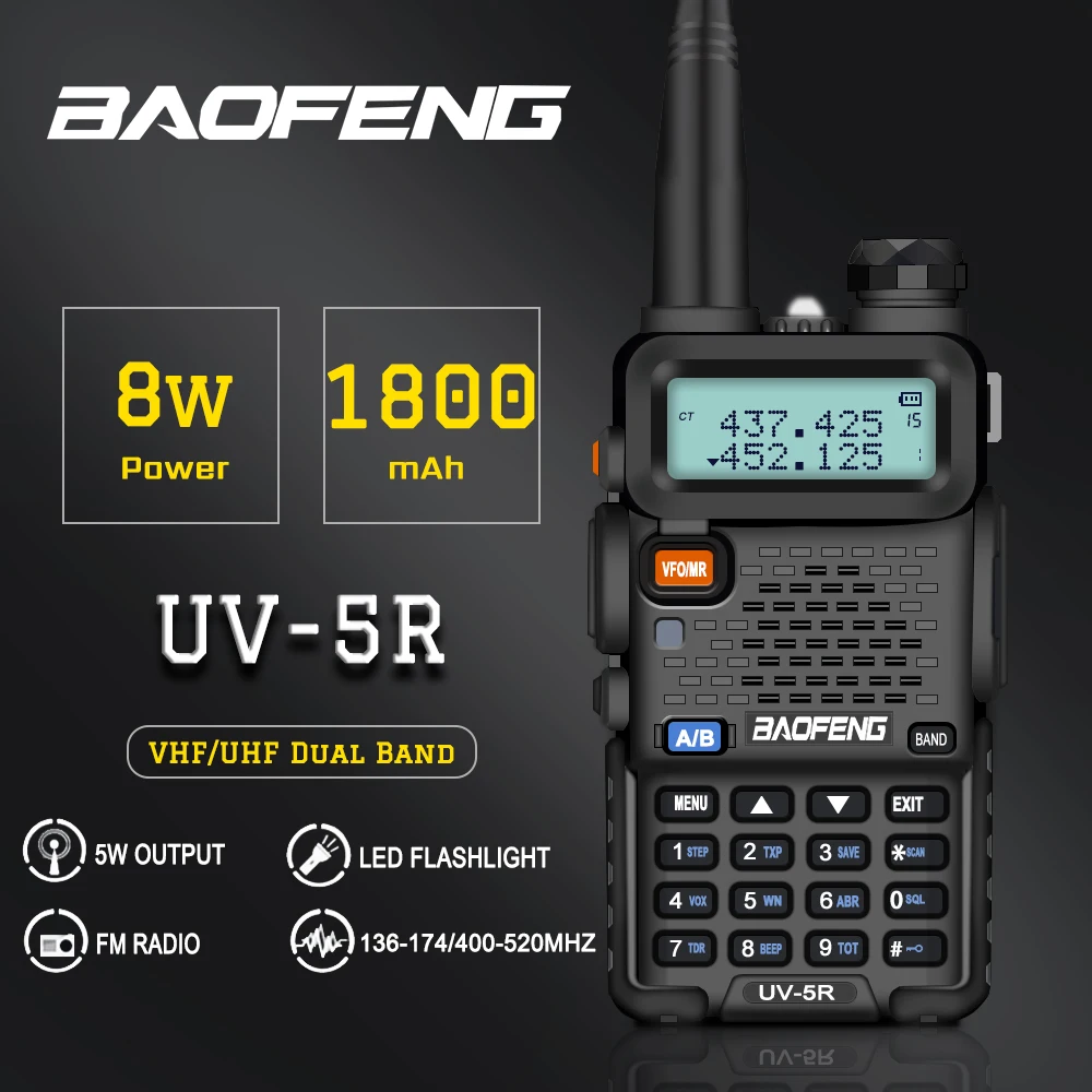 Baofeng 8 Вт UV-5R рация VHF/UHF136-174Mhz& 400-520Mhz Двухдиапазонная двухсторонняя рация Baofeng uv 5r портативная рация uv5r