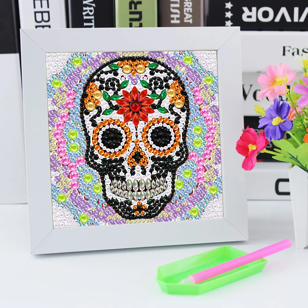

5D DIY Diamond Painting with Frame Skull Rhinestone Embroidery Cross Ctitch Mosaic Picture for Kids Children's Room Decor