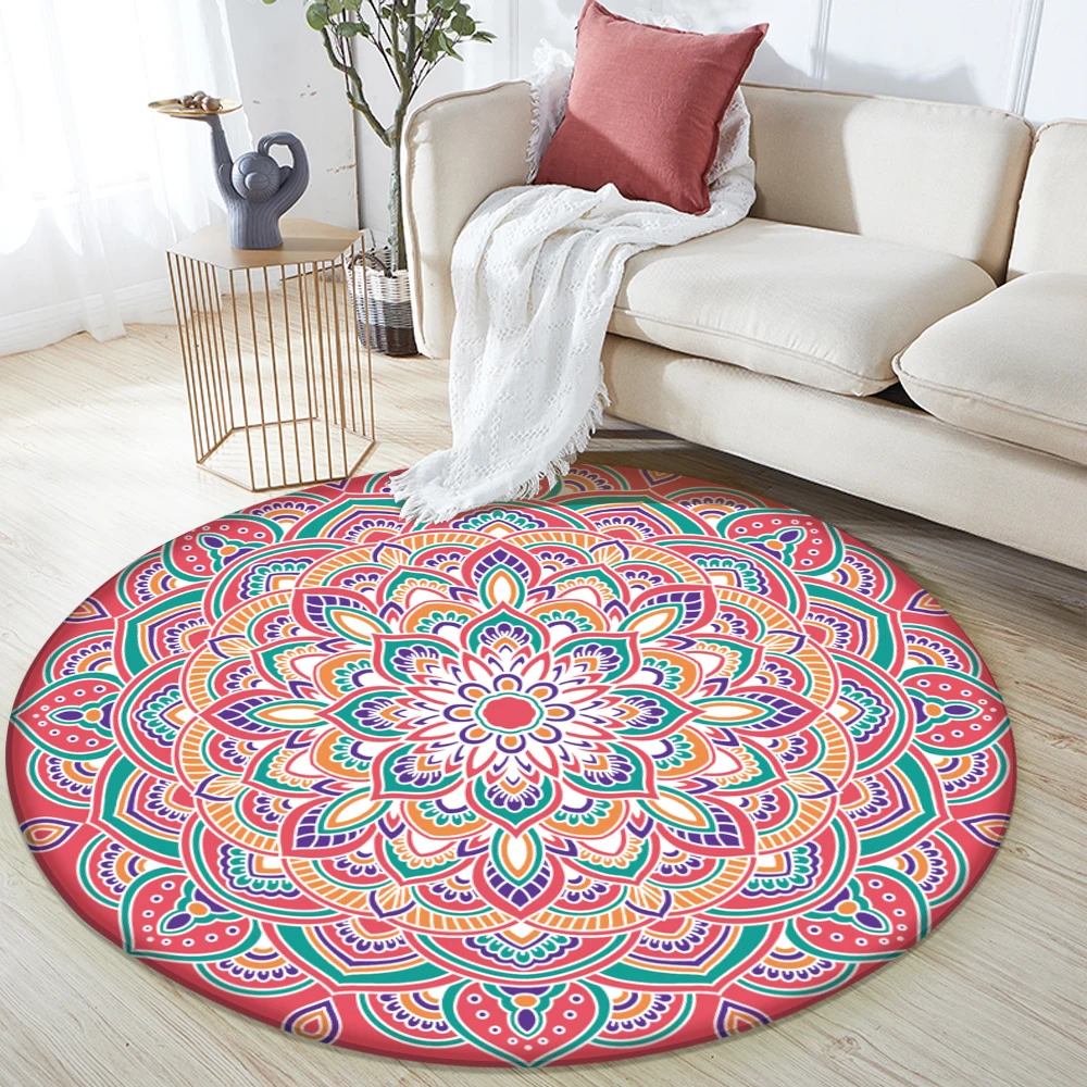 Promotion Fluffy Flannel Round Carpet Mandala Style Carpets For Living Room Decorative Children Decor Bedroom | Дом и сад