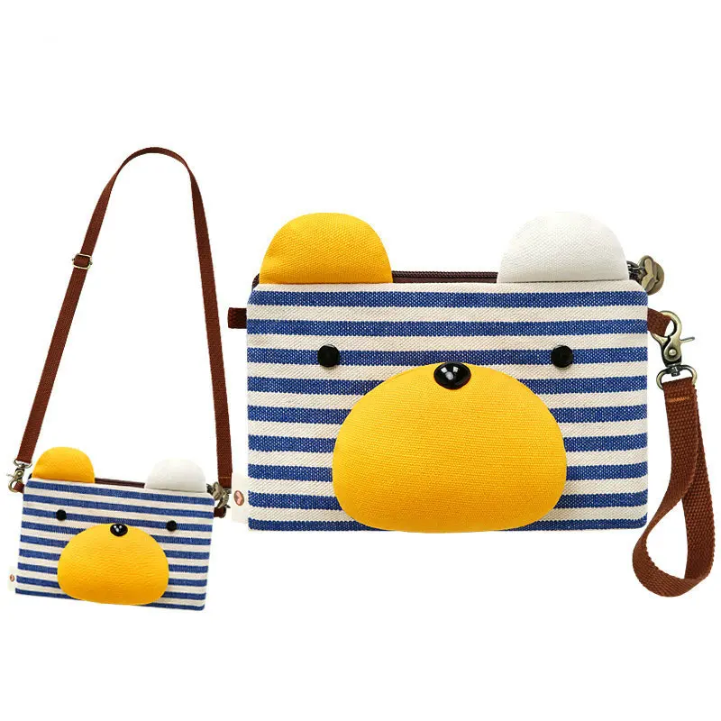

Sansebuding Origional Stripes Adorable Bear Multi-functional Phone Bag INS Soft Girl Shopping New Arrival Bag Shoulder Bag