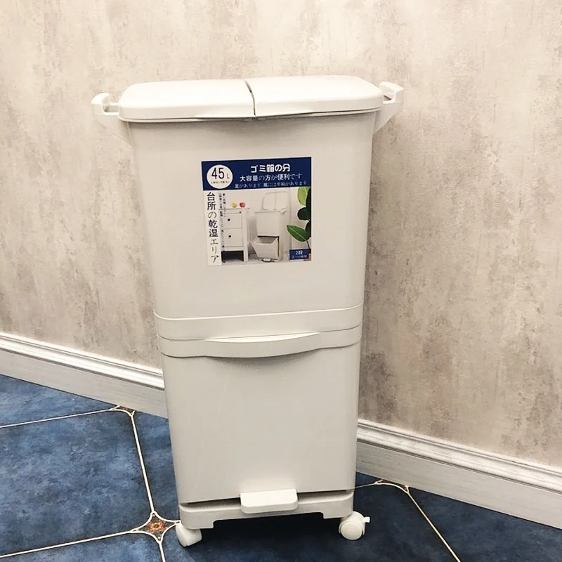 Creative household kitchen double garbage can deodorizing simple dry and wet separation classification trash can