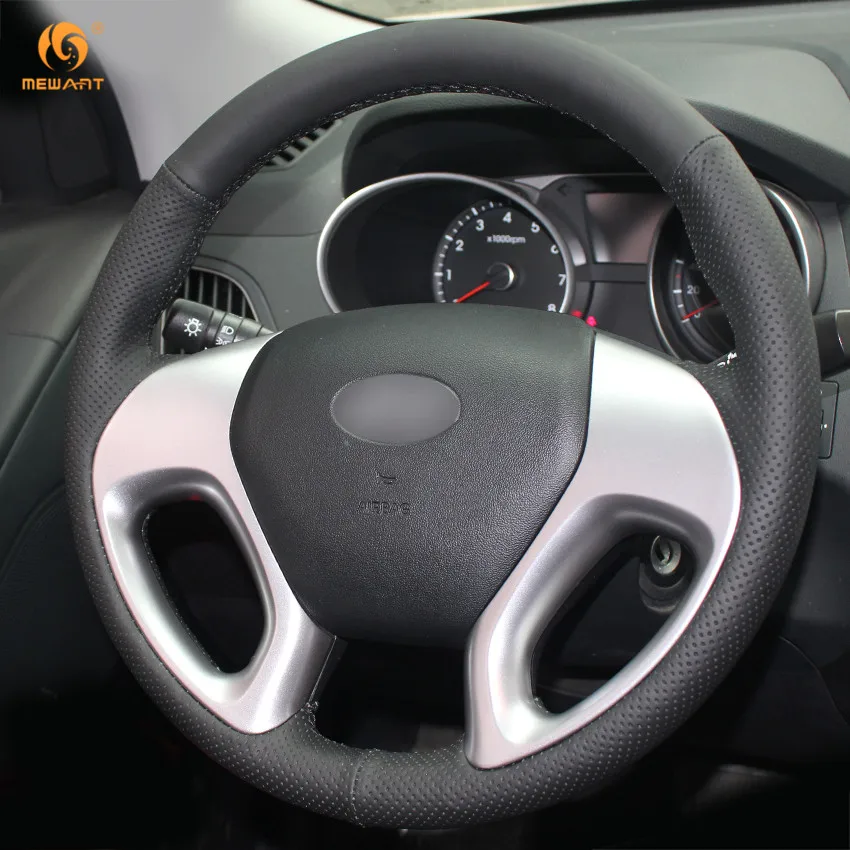 MEWANT черный чехол рулевого колеса автомобиля из натуральной кожи для Hyundai ix35 Tucson 2
