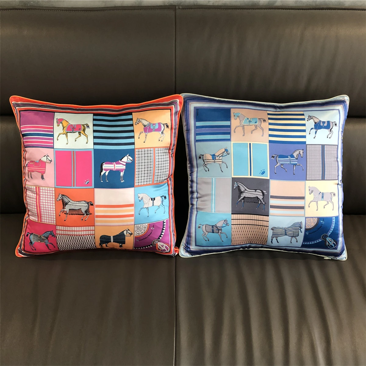 Throw pillow decorative cushion cushion cover Silk Pillowcase Brand Design Plaid Horse Sofa Throw Pillow Chair Car Cushion Cover Home Decoration Fashion Pillow