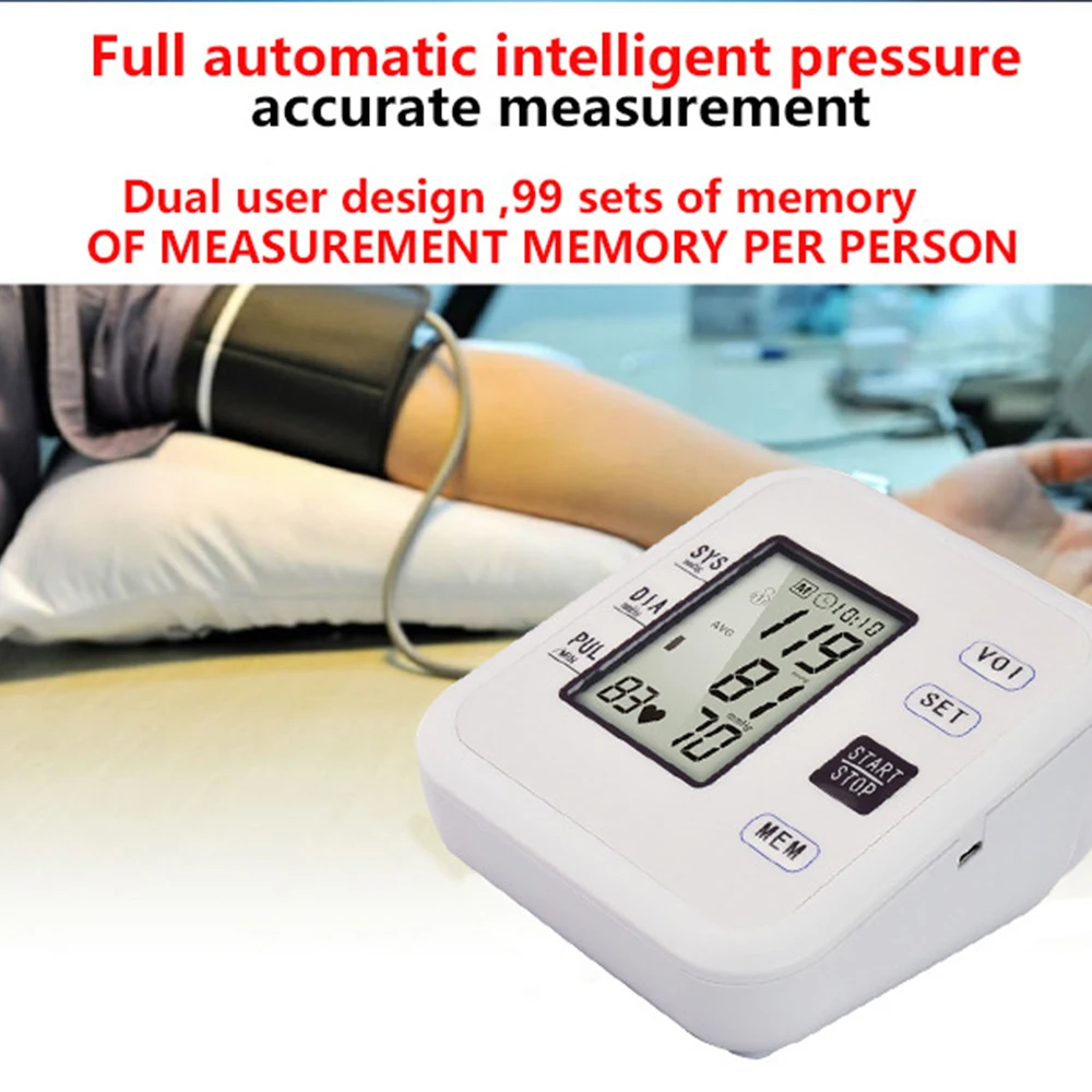 Digital LCD Blood Pressure Monitor Tonometer Medical Equipment Apparatus for Measuring Pressure Home Heart Beat Meter Machine