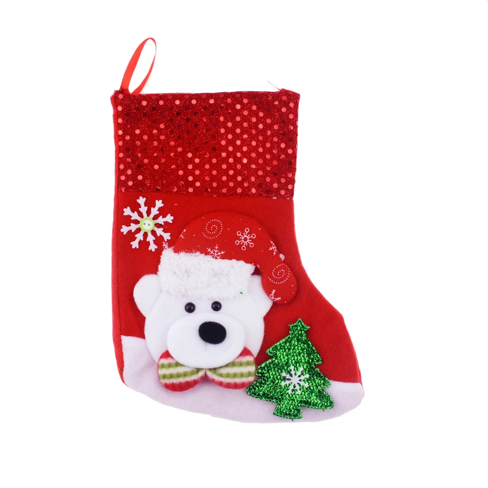 1PCS Christmas Stockings Hanging Christmas Tree Decoration Ornaments New Year Candy Bag Gifts Socks Stocking Xmas Ornament - Цвет: Bear Sequined medium