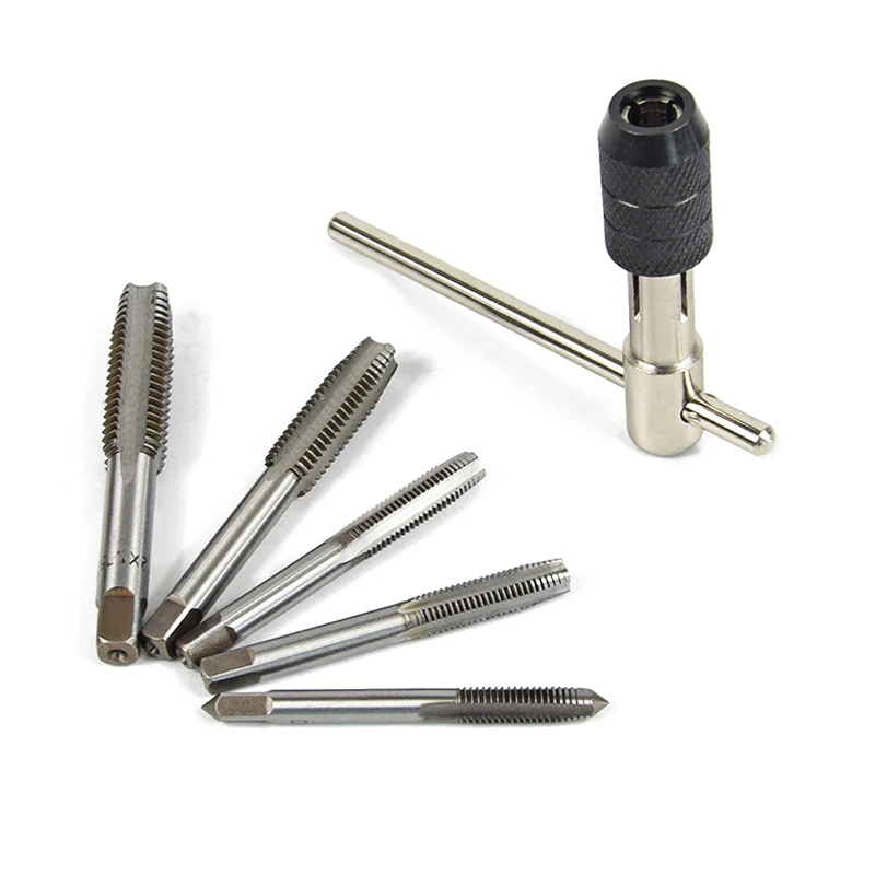 Hampton 6-teiliges/9-teiliges Gewindeschneide-Schlüsselset, verstellbarer T-Griff-Gewindeschneide-Schlüssel M3-M12, Gewindebohrer, T-Typ-Gewindeschneide-Reibahle – Detail 2