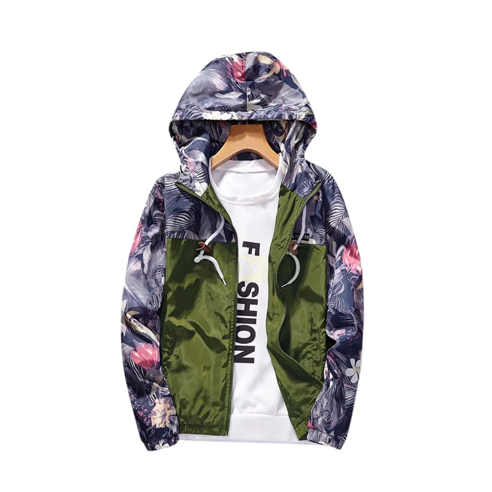 remarkable  Basic Jackets Coat Women 2019 Autumn Casual Floral Print Hooded Windbreaker Fashion Lightweight Zip