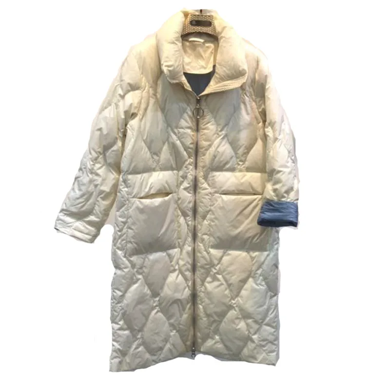 Пуховик женский длинный секционный контрастный цвет белая утка толстый большой размер пальто Корейская версия