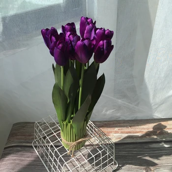 

12 Heads Artificial Flowers Long Stem Real Touch Tulip Bouquet Simulation Flowers Dining table Decoraitve Flower arrangement