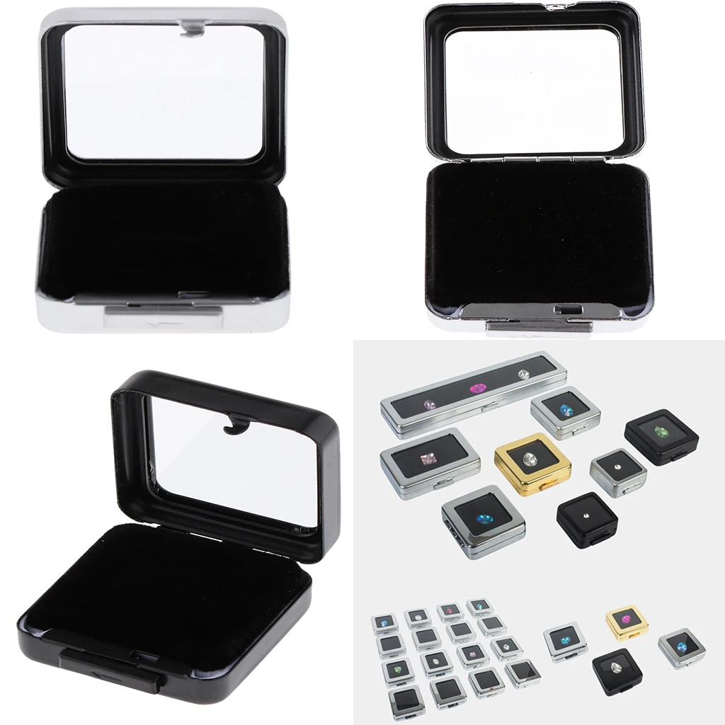 Metal Glass Top Foam Insert Gem Jars Box Gemstone Storage Display Tray Jewelry Box Case