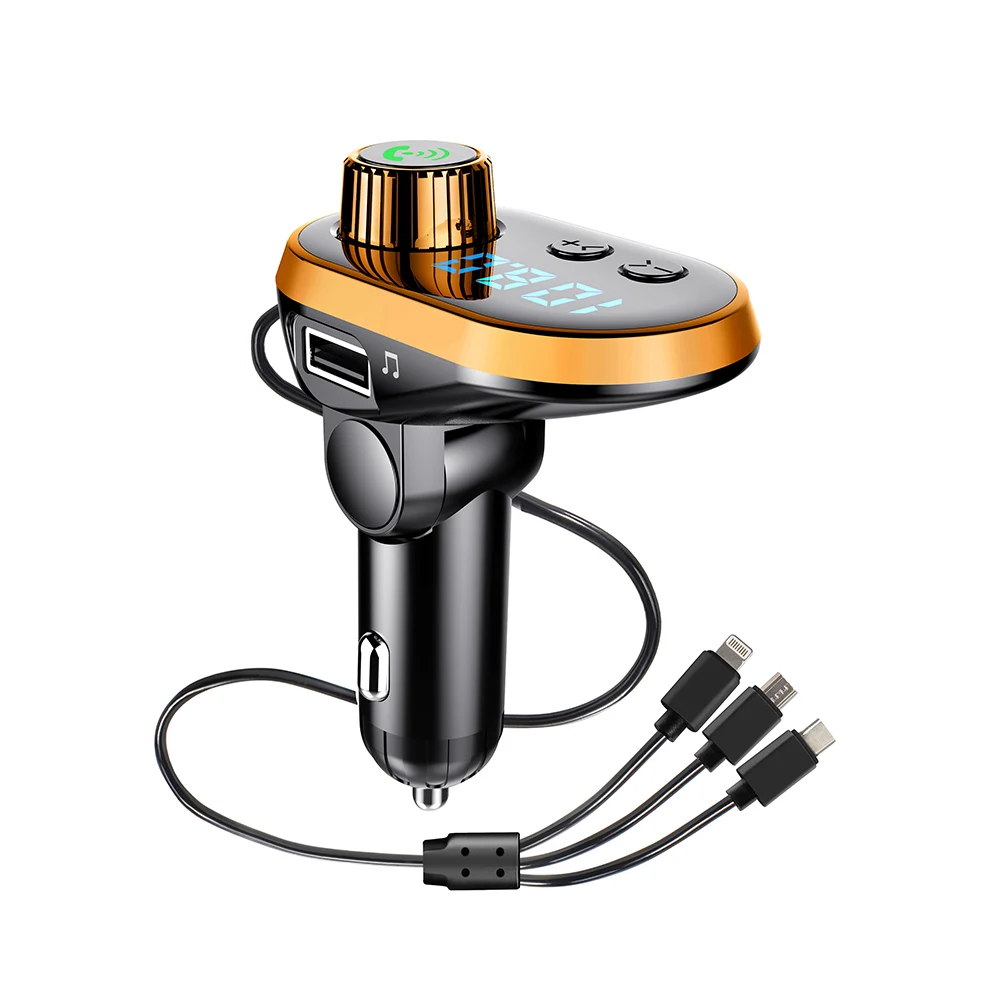 AOSHIKE Bluetooth V5.0 FM Transmitter Car Charger For phone Hands free Phone Holder Wireless MP3 Player Car Kit 3USB - Название цвета: Orange