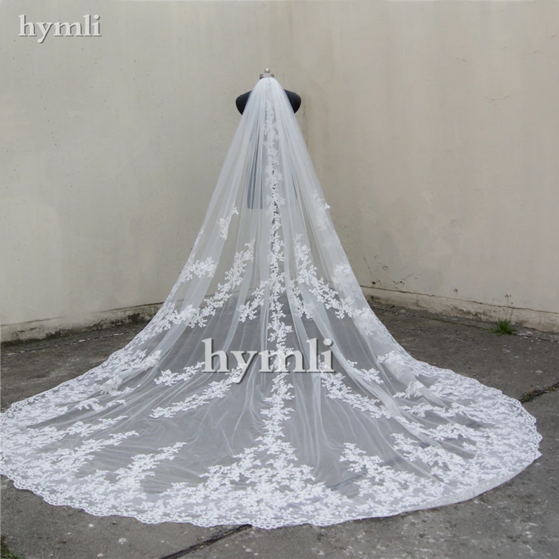 118" Long, 110" Wide 1 Layer Lace Applique Wedding Veil Cathedral Length Bridal Veil with Comb bridal veil