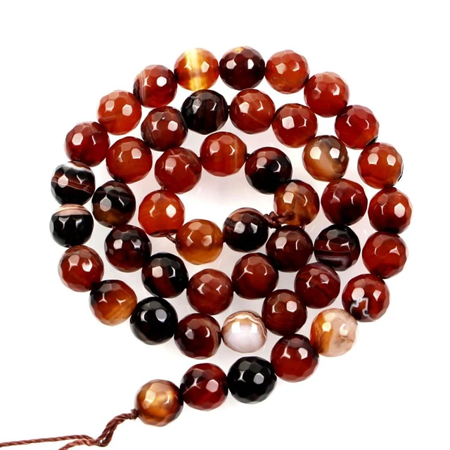 Red Faceted Agate Natural Stone Beads Crystal Round Loose Spacer Bead For  Jewelry Making DIY Needlework Bracelets Necklace 4-12MM