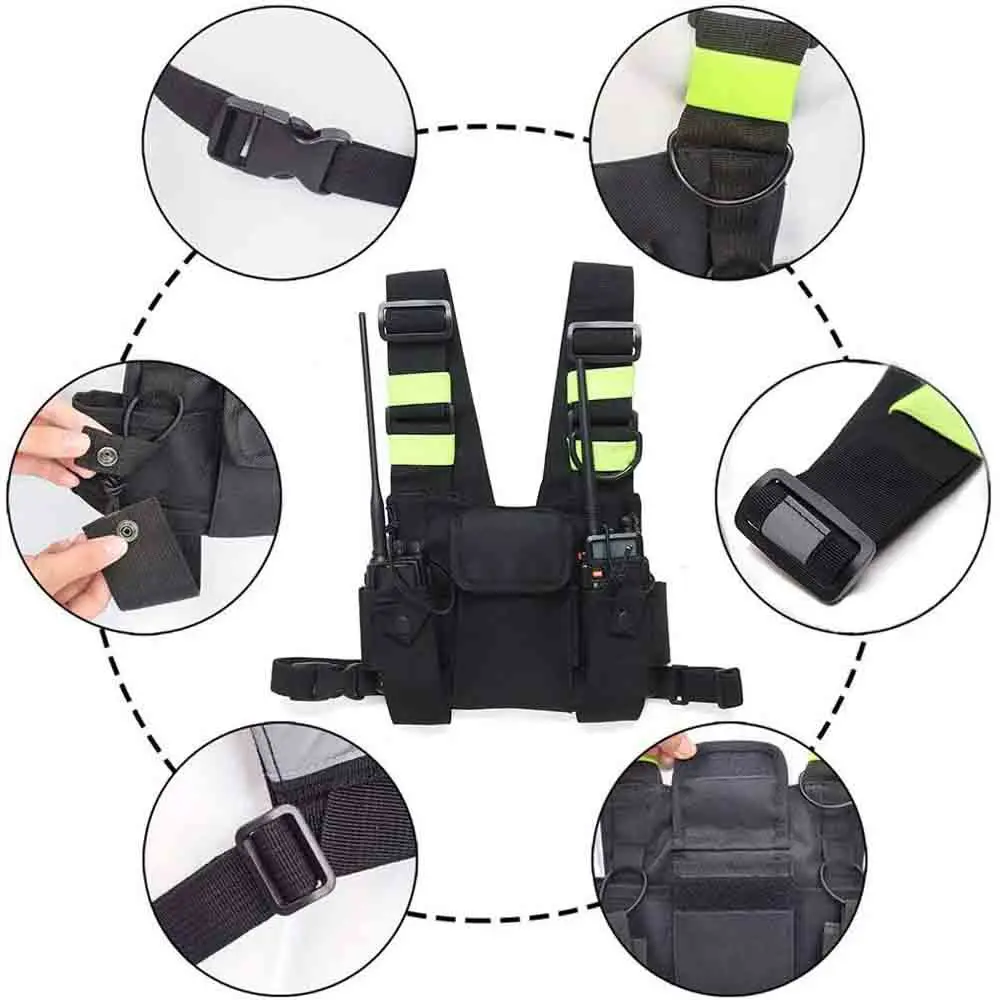 Heavy Duty Work Tool belt Suspender Work tool bag Adjustable black chest Rig Bag with reflective strips tactical vest