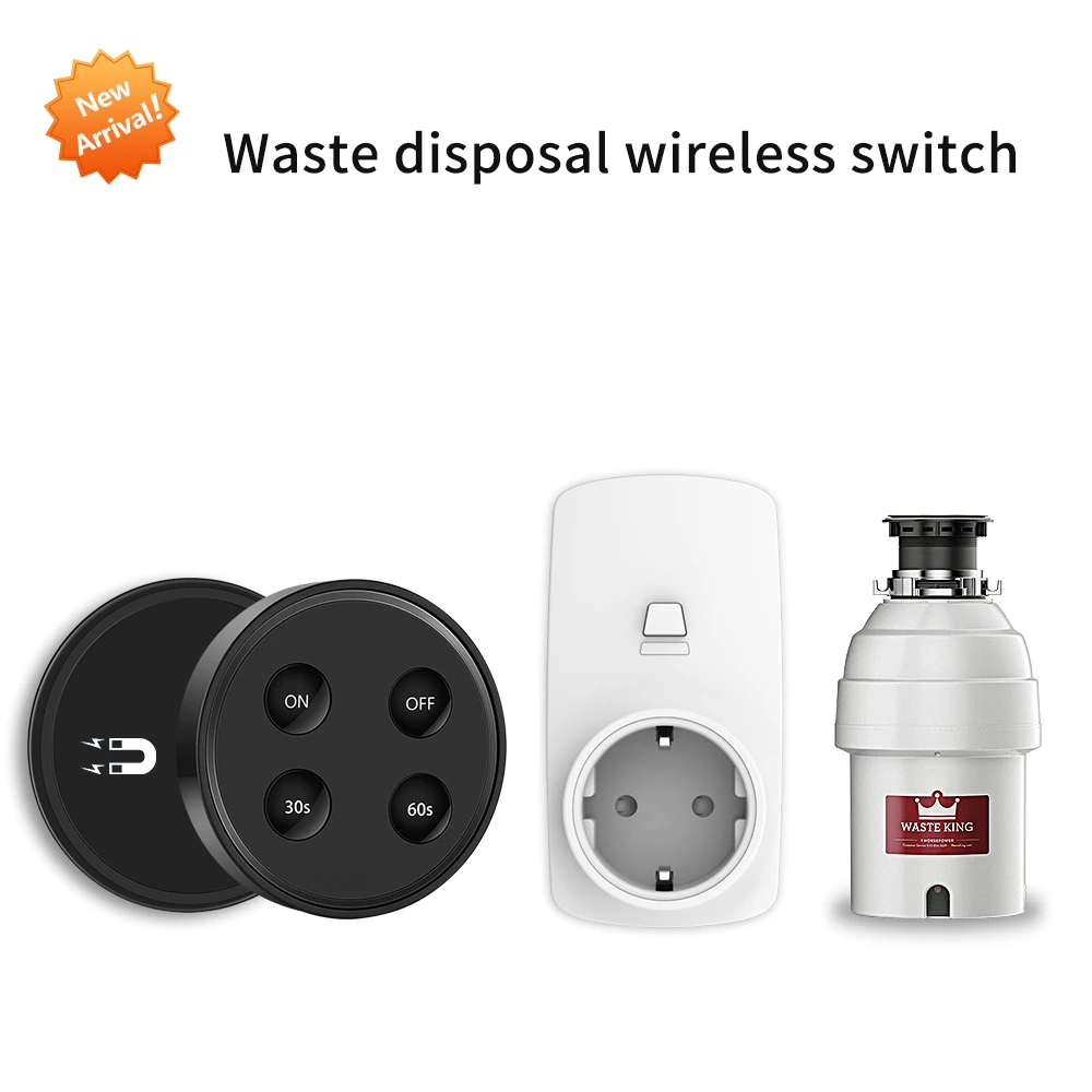 Black color switch Пищевые отходы мусорные отбросы беспроводной переключатель с таймером ЕС Корейская вилка 16A дистанционное управление без бурения без трубы заменить воздушный переключатель - Цвет: Black color switch