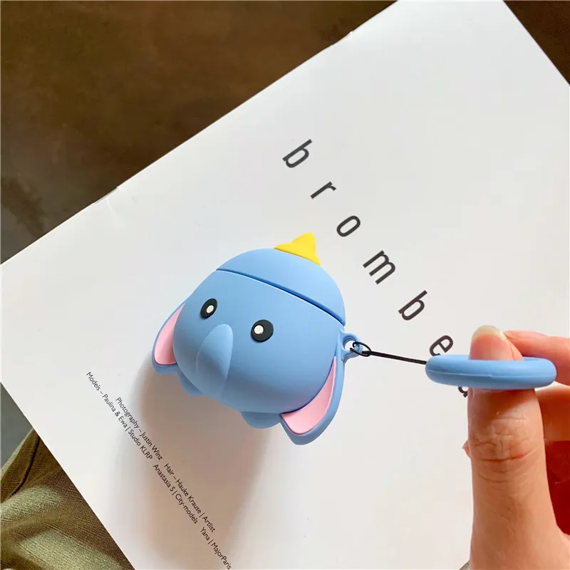 3D стереоскопический мультфильм Dumbo милые слон защиты корпусы гарнитурные для Apple Airpods 1 2 силиконовый чехол с кольцом ремешок