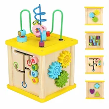 Деревянные развивающий Куб 5 в 1 шарик лабиринт многоцелевой обучающая игрушка деревянная форма цвет сортировщик для детей