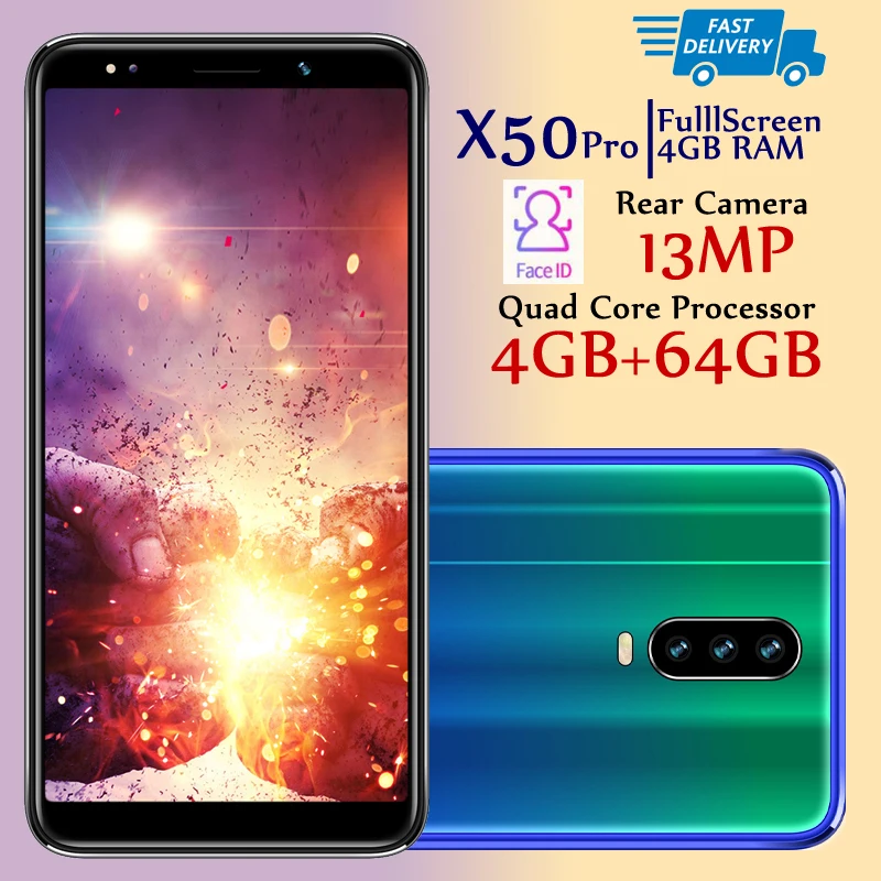 Smartphones X50 Pro 13MP Global 4G RAM 64G ROM Celulares 5.5&quot Full screen face unlock Cellphones Quad Core Android mobile phones |