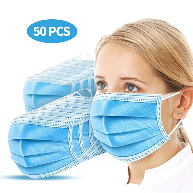

50Pcs 3-Ply mask PM2.5 Masks prevent Anti virus Anti-Dust Disposable Face Masks coronavirus Fast shipping