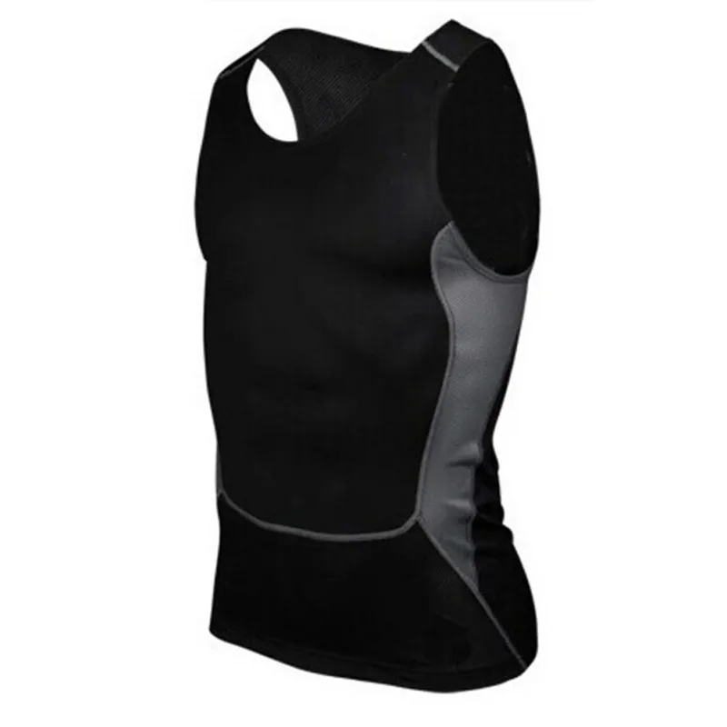 Мужская быстросохнущая футболка для спорта и фитнеса, компрессионная дышащая Спортивная Облегающая рубашка без рукавов - Цвет: Черный