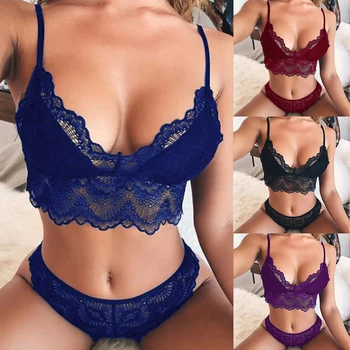 

New Lace Sexy Bra Set Push Up Seamless Lingerie Set Women Transparent Bra and Low Waist Brief Sexy Crop Top Soft Underwear Set