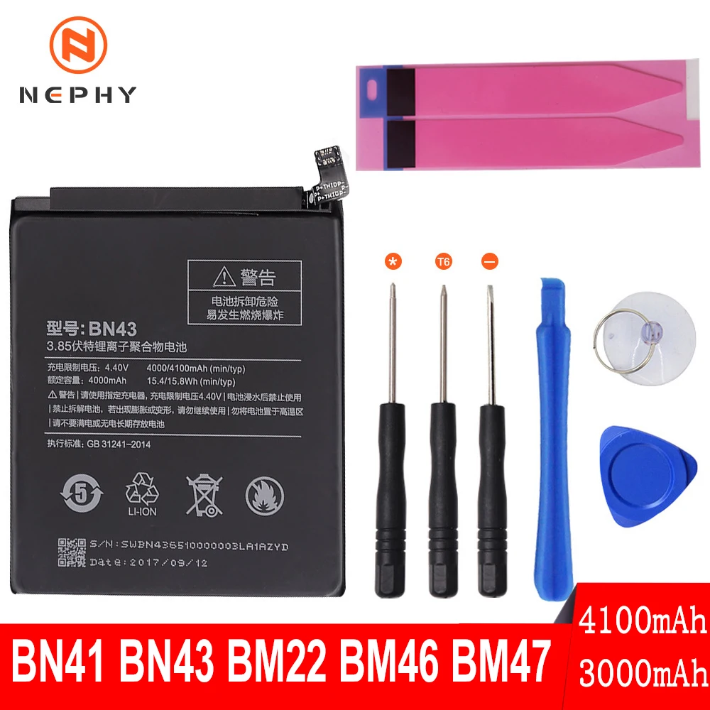 

Nephy Origin Phone Battery For Xiaomi Redmi Note 4 4X 3 Pro 3S 3X 4X Mi 5 BN41 BN43 BM22 BM46 BM47 Accumulator Replacement Tools