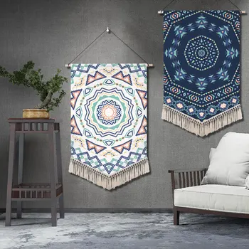 

Ethnic Style Tapestry Macrame geometric Tassel Wall Hanging Nordic Kid Room Living Room Decoration Cotton Linen Background Cloth