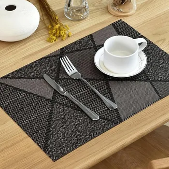 

6Pcs Europe Style Placemat Waterproof Decoration Mat Heat-Resistant Table Mat Dishes Coaster Tableware Mat for Table Black