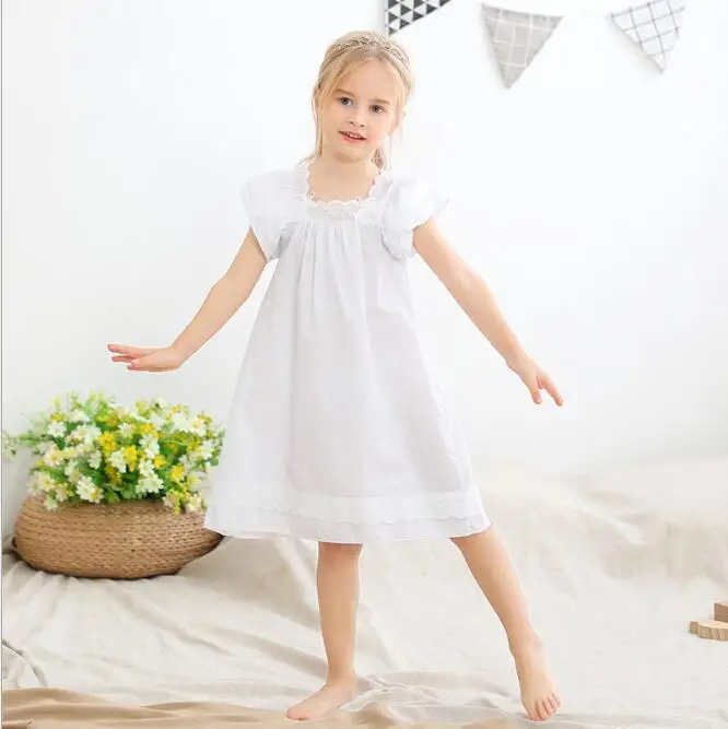Летнее платье для девочек белое кружевное Ночное с рукавами-крылышками детская