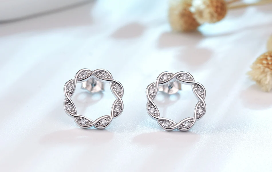ORSA JEWELS подлинное серебро 925 пробы Двойные серьги-гвоздики спираль витая в форме цветка АААА циркониевые серьги ювелирные изделия SE163