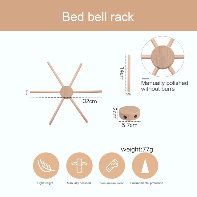 Bite Bites 1set Baby Wooden Hanger Mobile Crib Hanger Frame Bed Bell For Newborn DIY Craft Accessories Baby Toy Children'S Goods 4