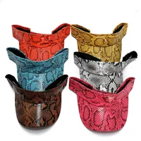 Men Women's PU Leather Snakeskin Visor Cap Sun Protection Beach Traveling Club Visor Hat Red Blue Brown 2