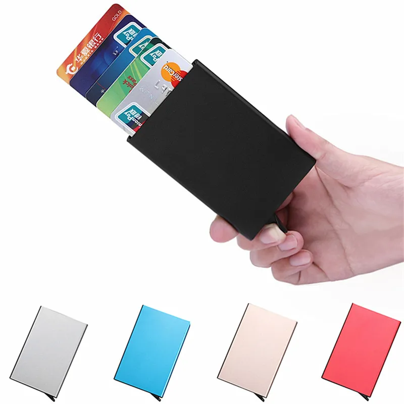 Slim RFID Pop Up Wallet Thin Aluminium Minimalist Bank Credit Card Holder Anti-Scan Sleeve Men ID Metal Case |