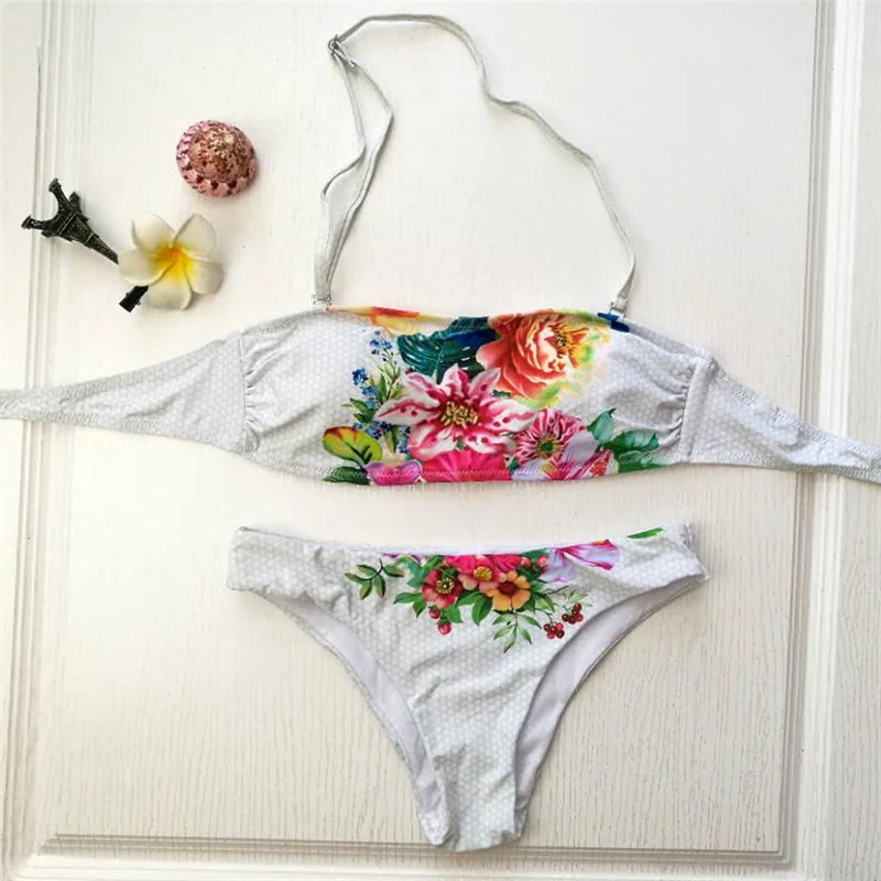

2019 white Swimsuit bandeau Bikinis set micro Swimsuit Women print bathing costume Separate swimsuit Sexy ladies swimwear tanga
