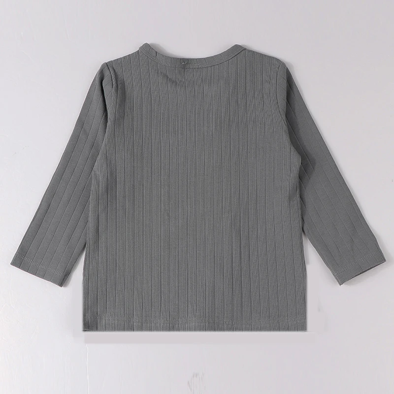 Top kds t-shirt lange ärmel elegante outfit winter rippen gold tasten junge mädchen kleidung herbst winter kinder vorne offen t-shirt – Detail 4