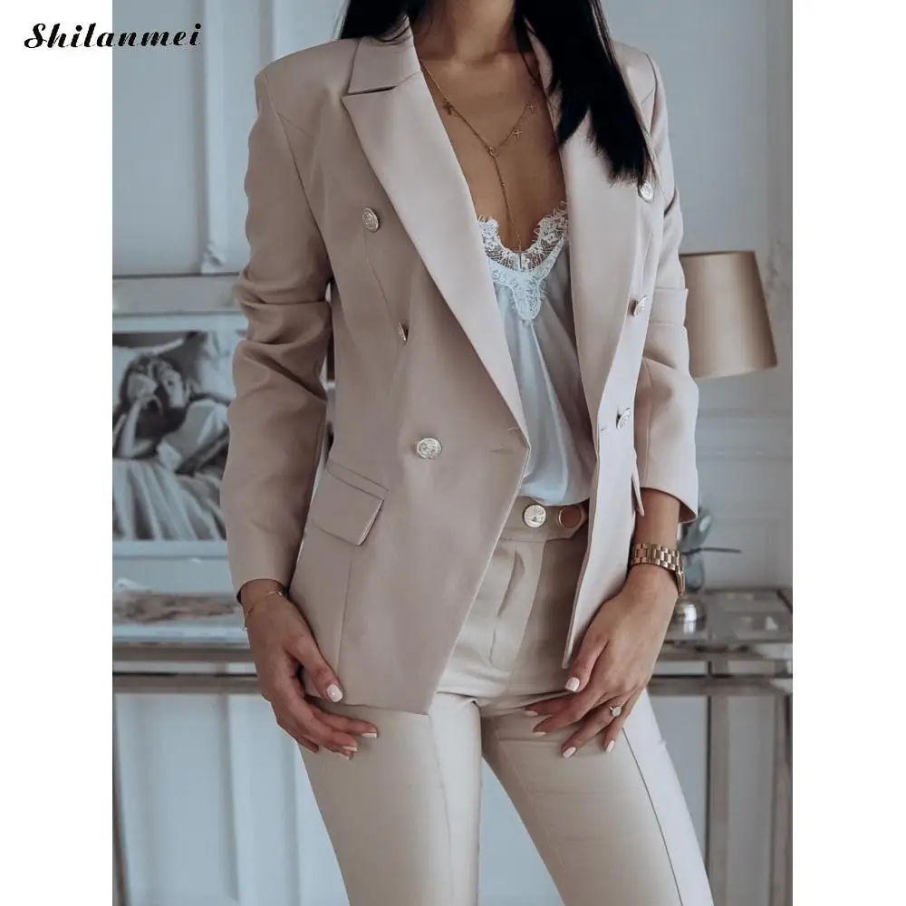 off white Модные женские блейзеры и куртки, Осень-зима, офисный Женский блейзер для работы, Элегантный Приталенный Повседневный пиджак, женские куртки 3xl - Цвет: off white