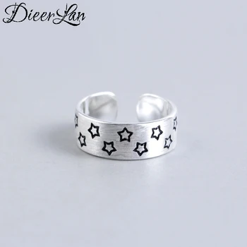 

Vintage 925 Sterling Silver Black Star Rings for Women Bijoux Gift Female Adjustable Size Finger Rings Anillos Wholesale