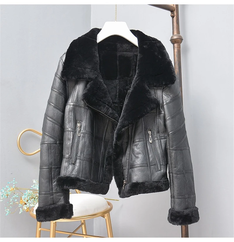 Aorice TX307704 женские зимние базовая мотоцикл натуральном овечьем меху куртка, пальто, женская Свободная натуральная меховая шуба, верхняя одежда