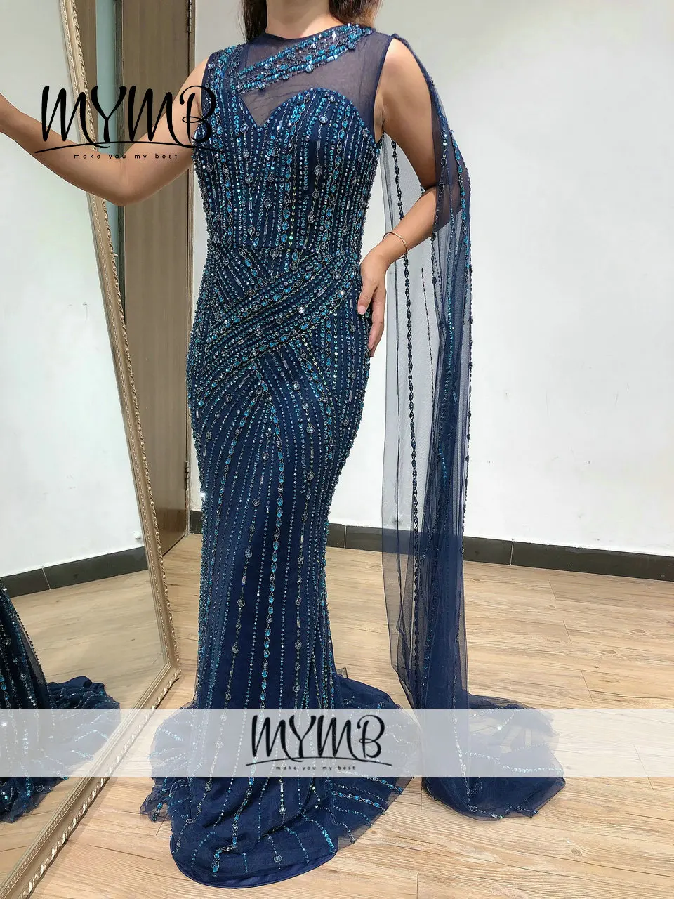 

Designer Dress Women Luxury 2021 Run Way High Quality Haute Couture Beading Evening Gown With Sleeve MY31139