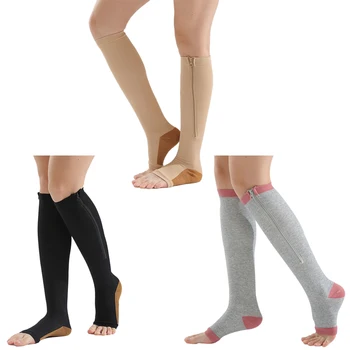 

Compression Stockings Nylon Zipper Compression Sock Leg Knee Support Open Toe Preventing Varicose Veins Stretch Socks(Color)L/XL