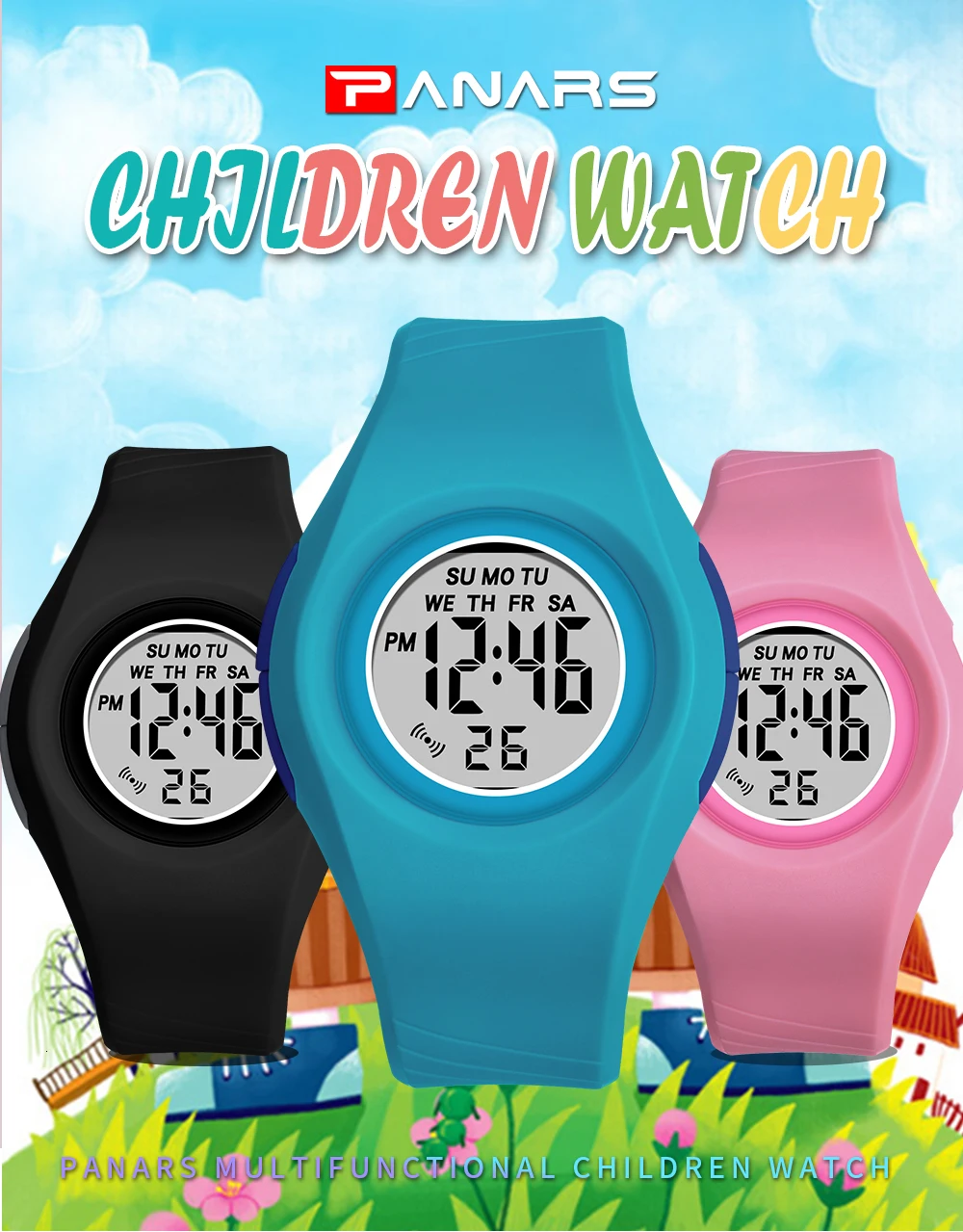PANARS, студенческие Детские часы для мальчиков и девочек, детские часы, наручные часы, цифровые, черные, силиконовые, детские часы с будильником, Montre Enfant