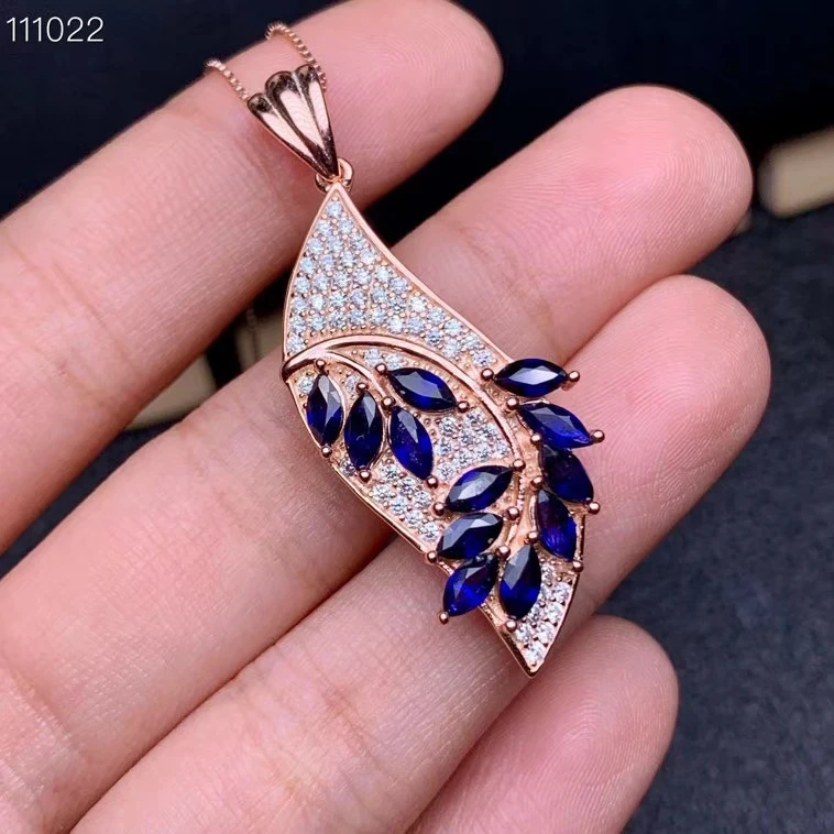 sapphire necklace Изысканное голубое сапфировое зеленое ожерелье из диопсида женское 925 Серебряное ожерелье подарок на день рождения Рождество настоящий натуральный драгоценный камень - Цвет камня: sapphire necklace